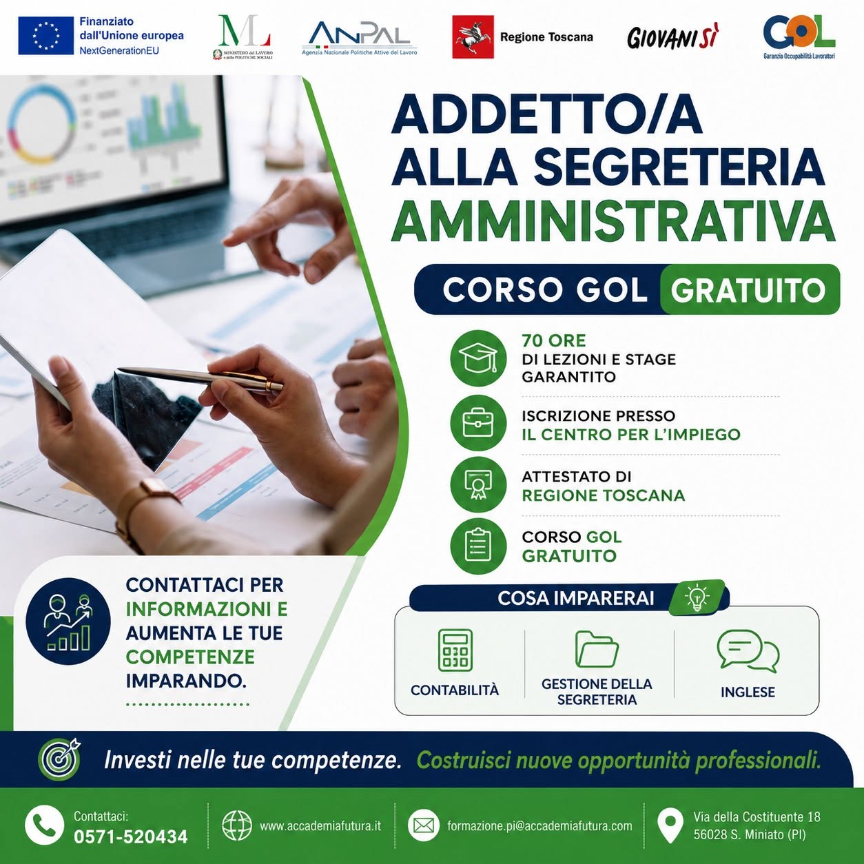 Locandina del corso per addetto alla segreteria amministrativa